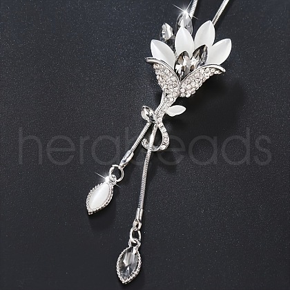 Flower Alloy Rhinestone Y Tassel Long Necklaces for Women FS-WGCC889-02-1