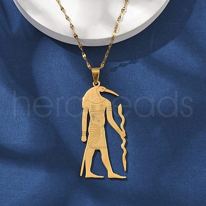 304 Stainless Steel Egyptian Ancient God Anubis Pendant Necklaces NJEW-D318-06G-1