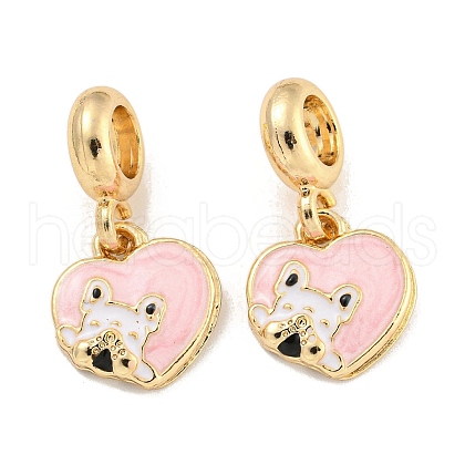 Rack Plating Alloy Enamel Heart with Dog European Dangle Charms FIND-B034-50G-1