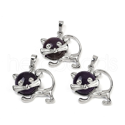Natural Amethyst Kitten Pendants G-J386-C17-20-1