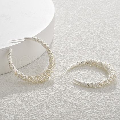 Textured C-Shaped Brass Hoop Earrings for Women EJEW-U055-19S-1