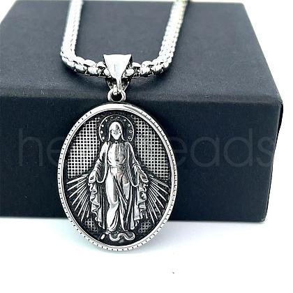 Retro Greek Mythology Stainless Steel Religion Embossed Saint Pendant Necklaces DK4418-11-1