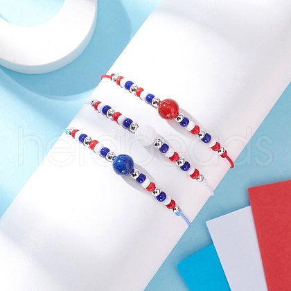3Pcs 3 Colors Independence Day Glass Seed Beads Braided Bead Bracelets BJEW-MZ00179-1