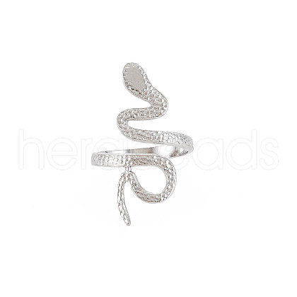 304 Stainless Steel Snake Wide Open Cuff Ring for Women X-RJEW-S405-160P-1