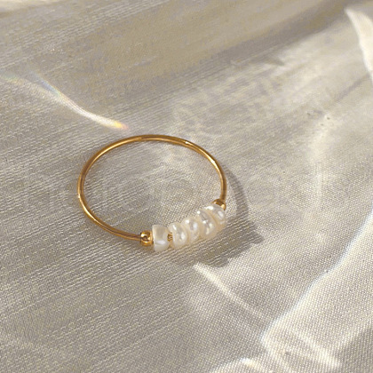 Mother's Day Jewellery 304 Stainless Steel with Natural Baroque Pearl Rondelle Beaded Finger Rings FS-WG39983-02-1