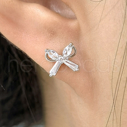S925 Sterling Silver Clear Cubic Zirconia Butterfly Stud Earrings IY5354-2-1