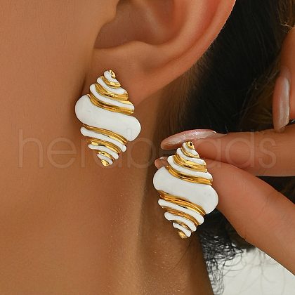 Stainless Steel Enamel Seashell Stud Earrings for Beach Vacation Style MO9841-1-1