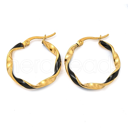 202 Stainless Steel Enamel Twist Hoop Earring EJEW-H003-34G-1