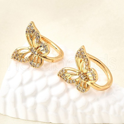 Brass Micro Pave Clear Cubic Zirconia Cuff Earrings EJEW-F370-23G-1