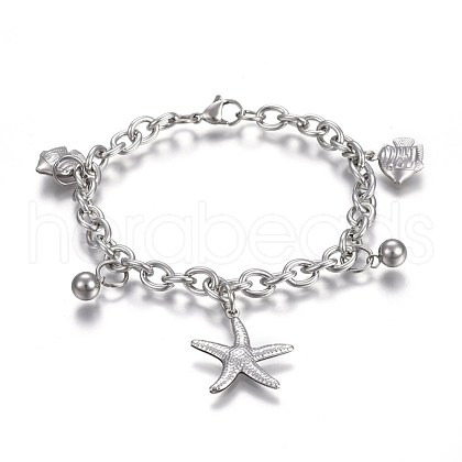 Tarnish Resistant 304 Stainless Steel Charm Bracelets BJEW-L637-28-P-1