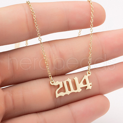 2014 Birth Year Number 201 Stainless Steel Pendant Cable Chain Necklaces FS-WGB5F08-56-1