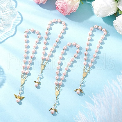Baking Painted Pearlized Glass Pearl Round Bead with Tibetan Style Alloy Fairy Wing Beads and K9 Glass and 304 Stainless Steel Open Jump Rings Bracelets BJEW-JB11776-1