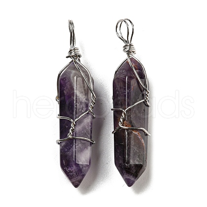 Natural Amethyst Double Terminal Pointed Pendants G-H308-05P-03-1