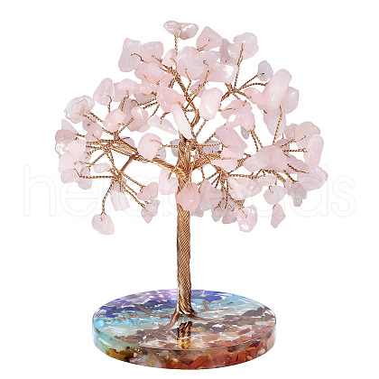 Natural Rose Quartz Chips Tree of Life Decorations PW-WG52040-02-1