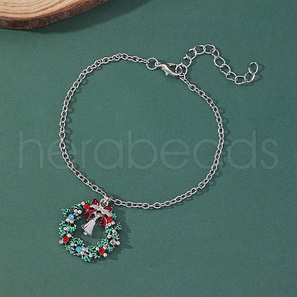 Christmas Wreath & Christmas Bell Alloy Charm Bracelets WG06691-05-1