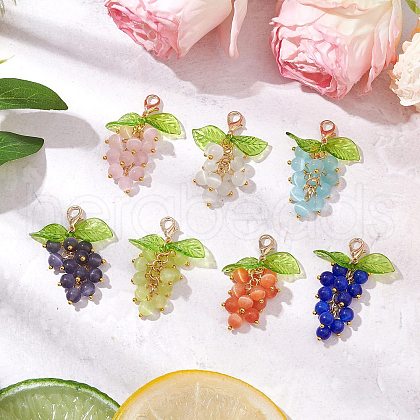 7Pcs 7 Colors Grape Cat Eye Pendant Decorations HJEW-JM03023-1