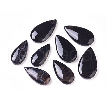 Natural Black Agate Pendants G-L533-09-1