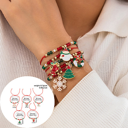 5Pcs Christmas Theme Alloy Enamel Charm Bracelet Set WG289FB-17-1