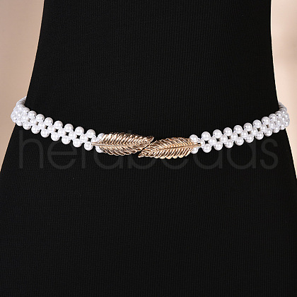 Leaf Alloy with Plastic Pearl Round Beaded Waist Beads FS-WG59949-01-1