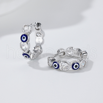S925 Sterling Silver Heart with Evil Eye Hoop Earrings FZ8040-2-1
