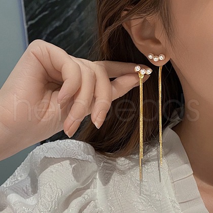 Alloy Plastic Imitation Pearl Tassel Stud Earrings FS-WG3A474-01-1