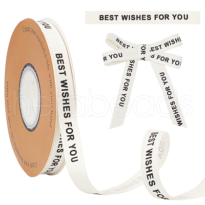 30 Yards Cotton BEST WISHES FOR YOU Word Printed Ribbon OCOR-WH0086-87D-1