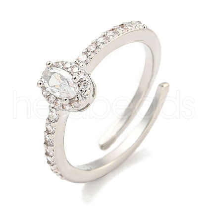 Mother's Day Rings Oval Rack Plating Brass Micro Pave Cubic Zirconia Adjustable Rings for Women RJEW-F162-03P-01-1
