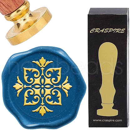 Brass Wax Seal Stamp with Wood Handle AJEW-WH0412-0288-1