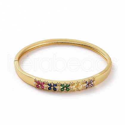 Colorful Cubic Zirconia Flower Hinged Bangle BJEW-F448-01G-1