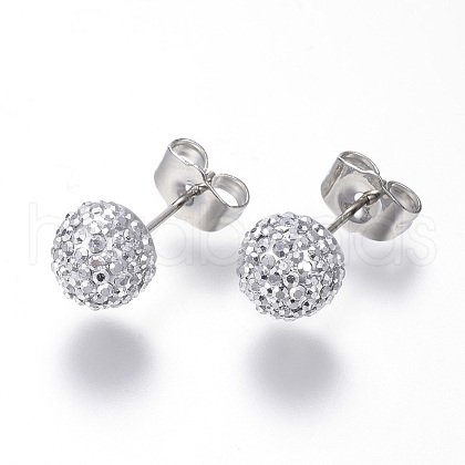 Rhinestone Ball Stud Earrings EJEW-F063-B01-1
