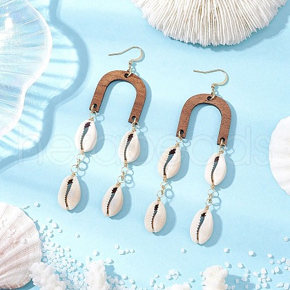 Natural Cowrie Shell Dangle Earrings EJEW-JE06344-1
