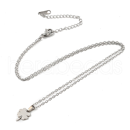 Non-Tarnish 201 Stainless Steel Clover Pendant Necklace with Cable Chains NJEW-Q317-28P-1
