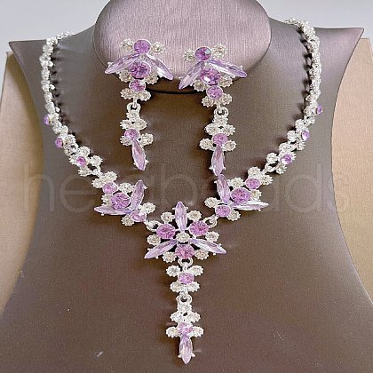 Flower Brass Rhinestone Pendant Necklaces & Stud Dangle Earrings FS-WG58BAB-09-1