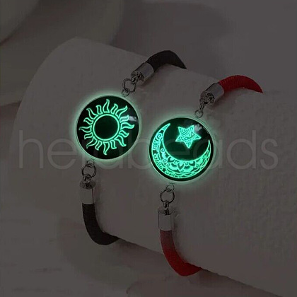 2Pcs Luminous Alloy Glass Flat Round Link Bracelets WG46F56-01-1