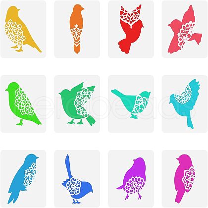12Pcs 12 Styles PET Hollow Out Drawing Painting Stencils Sets DIY-WH0383-0062-1