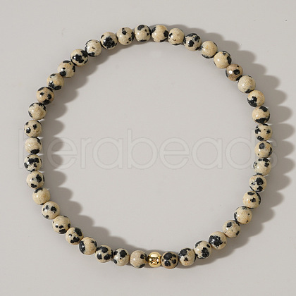Natural Dalmatian Jasper Round Beaded Stretch Bohemian Bracelets OI9972-11-1