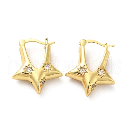 Clear Cubic Zirconia Star Hoop Earrings EJEW-Q024-01G-1