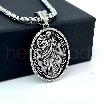 Retro Greek Mythology Stainless Steel Religion Embossed Saint Pendant Necklaces DK4418-2-1