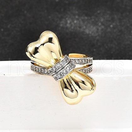 Brass Micro Pave Clear Cubic Zirconia Cuff Rings for Women RJEW-U051-01B-G-1
