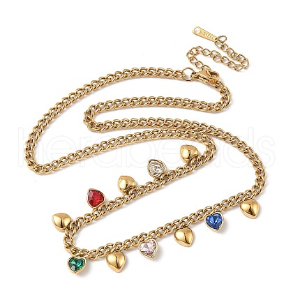 304 Stainless Steel Rhinestone Heart Tassel Twisted Chain Necklaces for Women NJEW-V010-01G-05-1