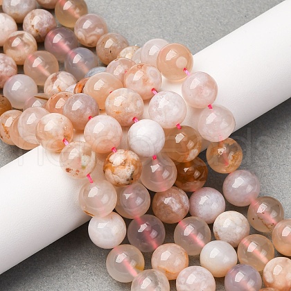 Natural Cherry Blossom Agate Beads Strands G-D313-A01-10mm-1