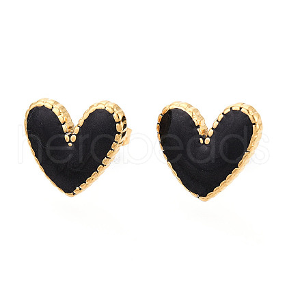 Heart 304 Stainless Steel Enamel Stud Earrings EJEW-T047-25G-A-1