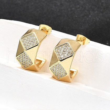 Brass Micro Pave Clear Cubic Zirconia Stud Earrings for Women EJEW-U056-05B-G-1
