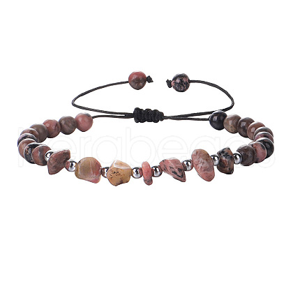 Natural Fluorite Round Beads & Chips Braided Bead Bracelets for Women Men MK7724-6-1