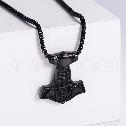 Punk Hip-hop Stainless Steel Meteor Hammer Double Dragon Pendant Vintage Necklaces KX7035-2-1