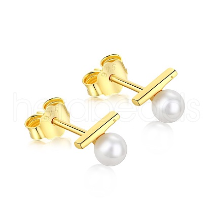 Mother's Day Jewellery 925 Sterling Silver Pearl Stud Earrings for Women EJEW-P231-80G-1