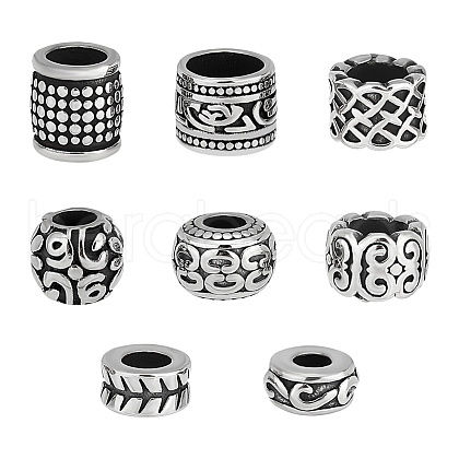 Unicraftale 8Pcs 8 Style 304 Stainless Steel Large Hole Beads STAS-UN0043-66-1