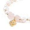Natural Rose Quartz Chips & Pearl Beaded Bracelet BJEW-JB08236-01-5