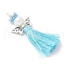 Glass Pearl Round Beaded with Polycotton Tassel Big Pendants PALLOY-MZ00612-02-2