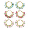 Glass Flower Hoop Earrings EJEW-TA00589-1